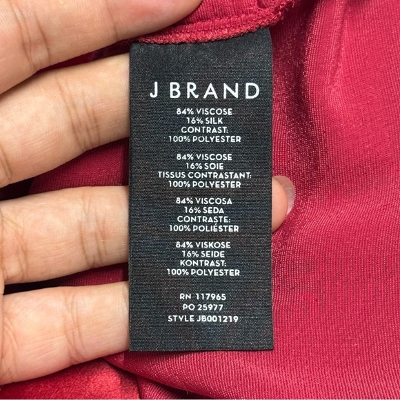 J Brand Daisy Crewneck Half Sleeve Velvet Top Silk Blend Red Large - Picture 5 of 6